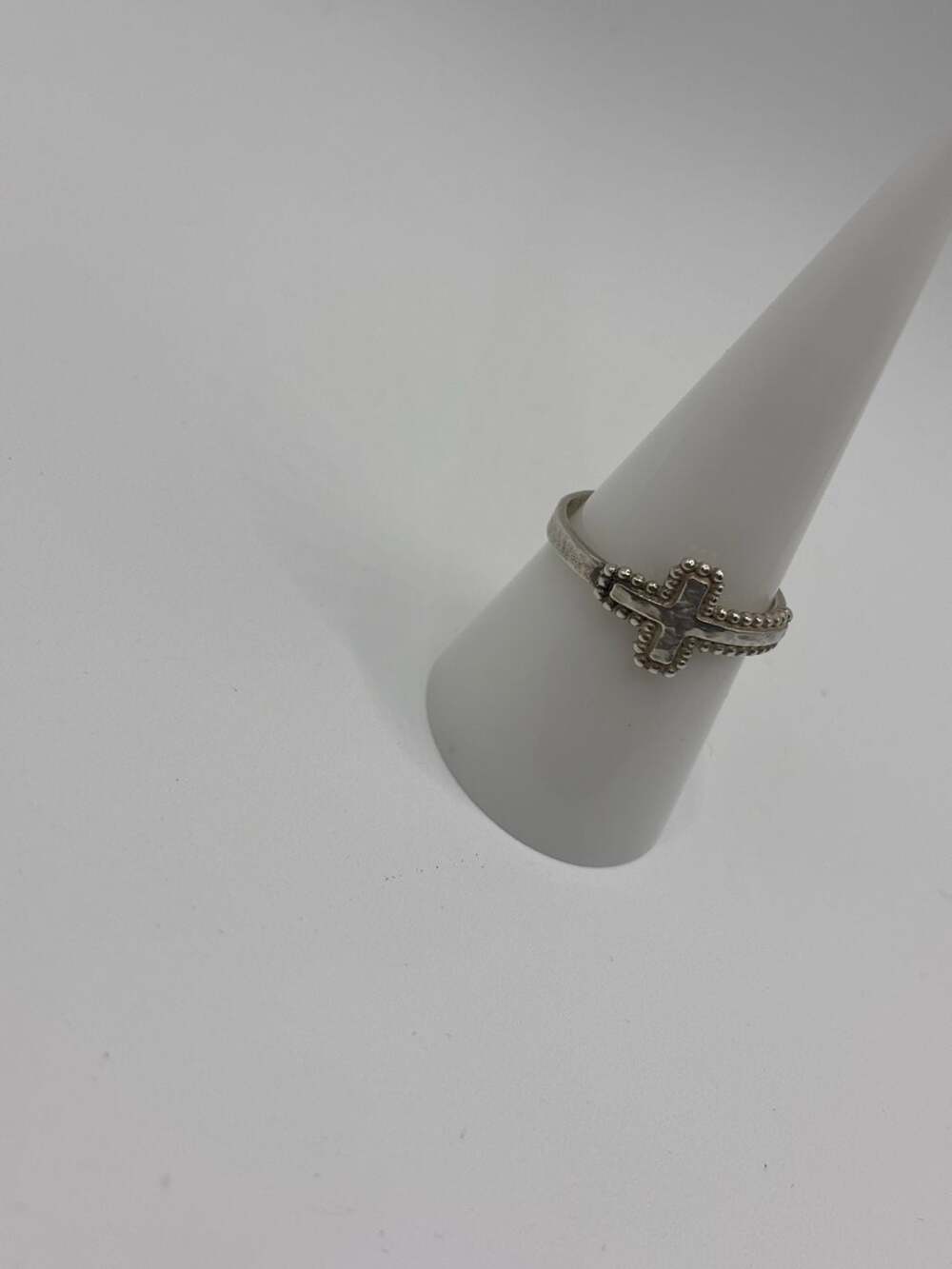 PZ 925 Sterling Silver Beaded Cross Band Ring